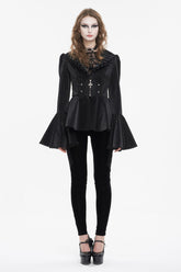 Veste gothique pour femme à col à volants noirs et manches évasées
